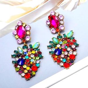 Strawberry shaped crystal dangle drop earrings